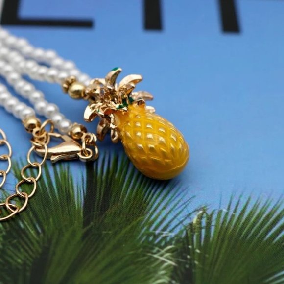 * 50% OFF! Pineapple & Pearl necklace golden beaded pearls boho chic beach - Picture 7 of 8